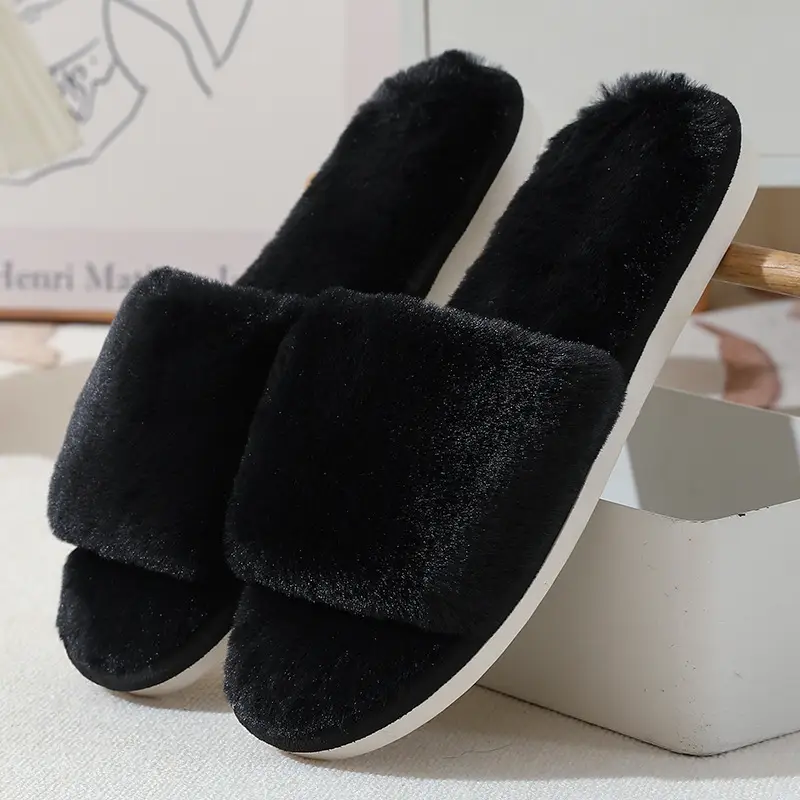 Cross-Border Autumn and Winter New Imitation Rabbit Fur Women's Cross-Strap Home Cotton Slippers Thick-Soled Warm Indoor Slippers Wholesale