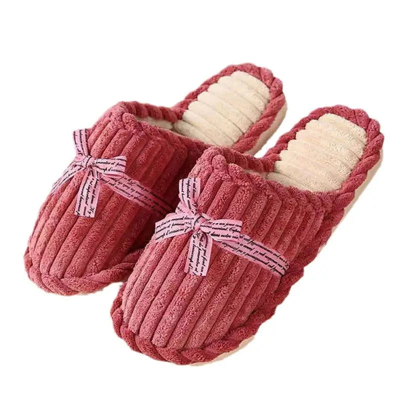 Bow Thick-Soled Cotton Slippers for Women Autumn and Winter Indoor Home Warm Non-Slip Home Couple Plush Slippers for Men - Image 10