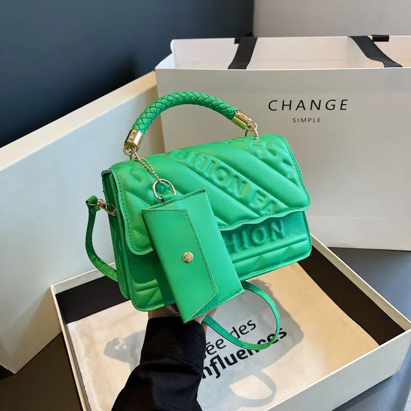 Green Embossed Shoulder Bag with H-tint Design