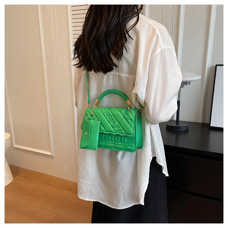 Green Embossed Shoulder Bag with H-tint Design — feature 18
