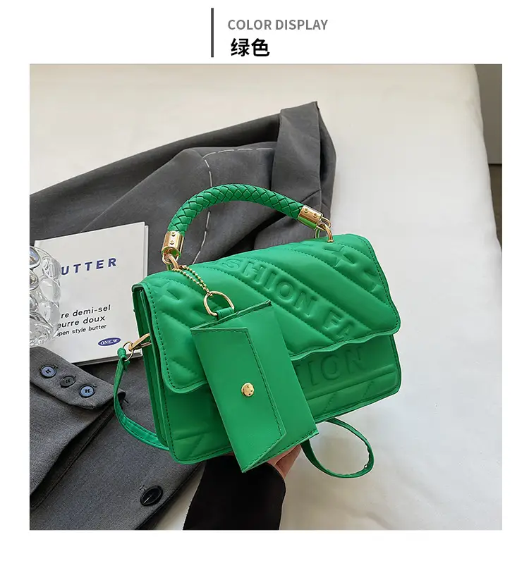 Green Embossed Shoulder Bag with H-tint Design — feature 22