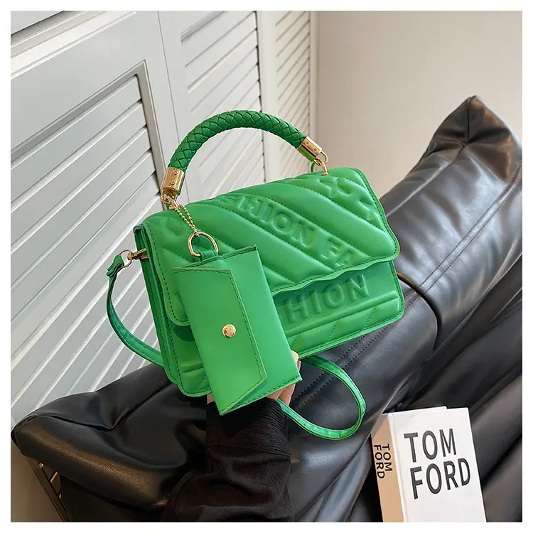Green Embossed Shoulder Bag with H-tint Design