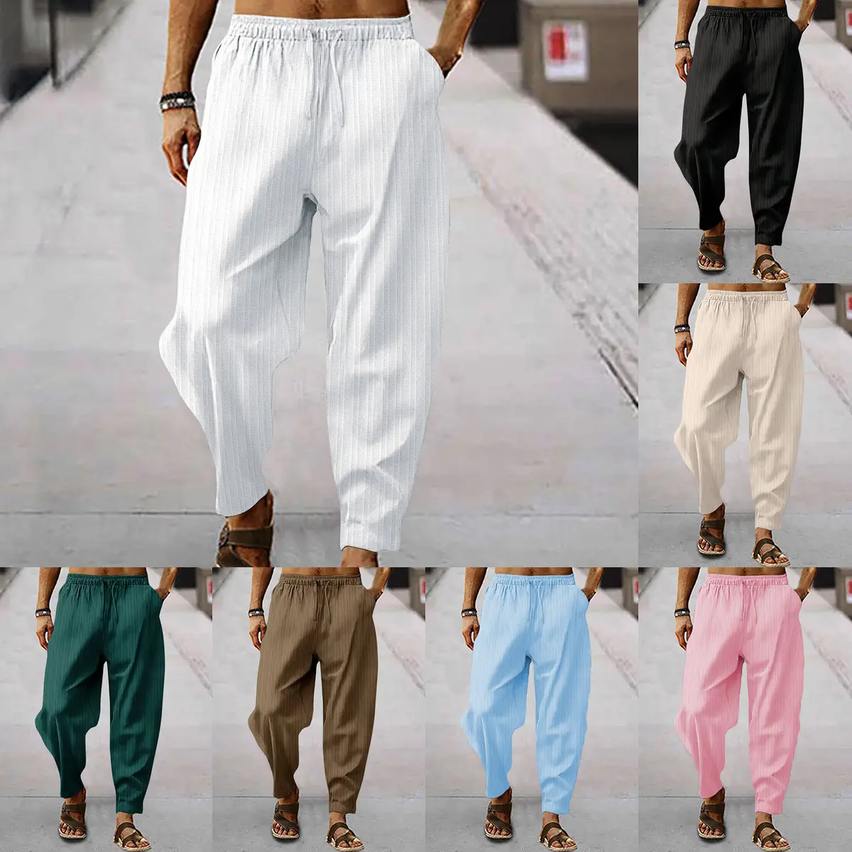 Men Blue Hip-hop Casual Trousers Summer Loose Fit — feature 2