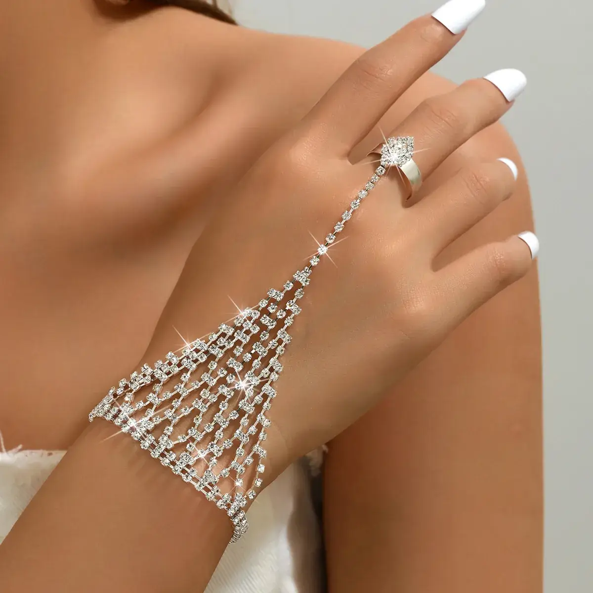 Full Diamond Grid Finger Bracelet for Women