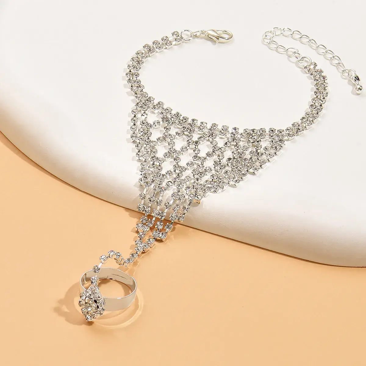 Full Diamond Grid Finger Bracelet for Women