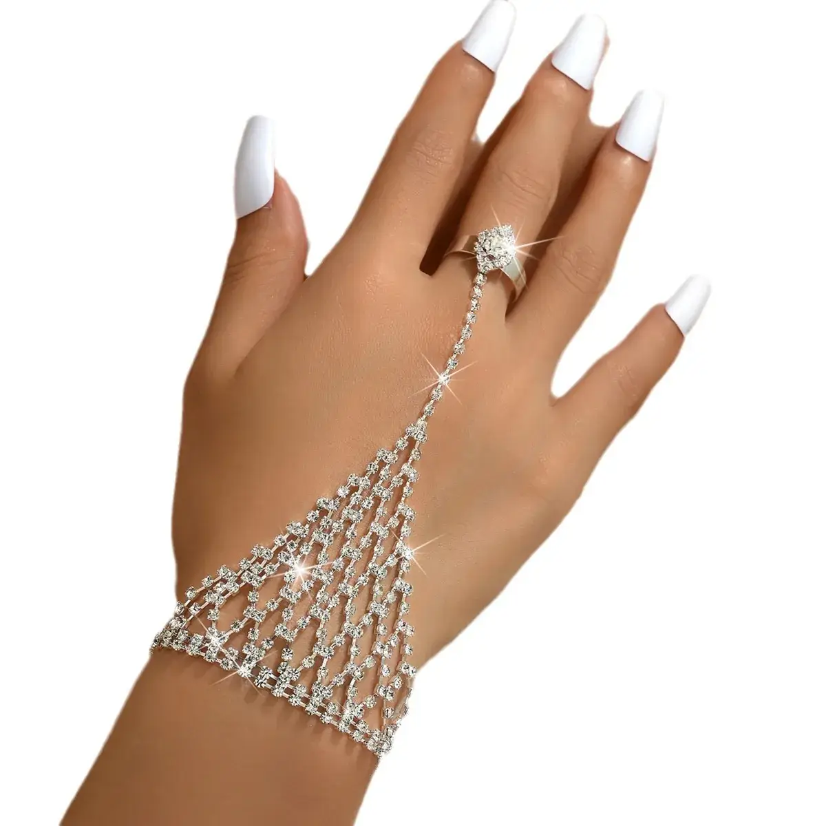 Full Diamond Grid Finger Bracelet for Women