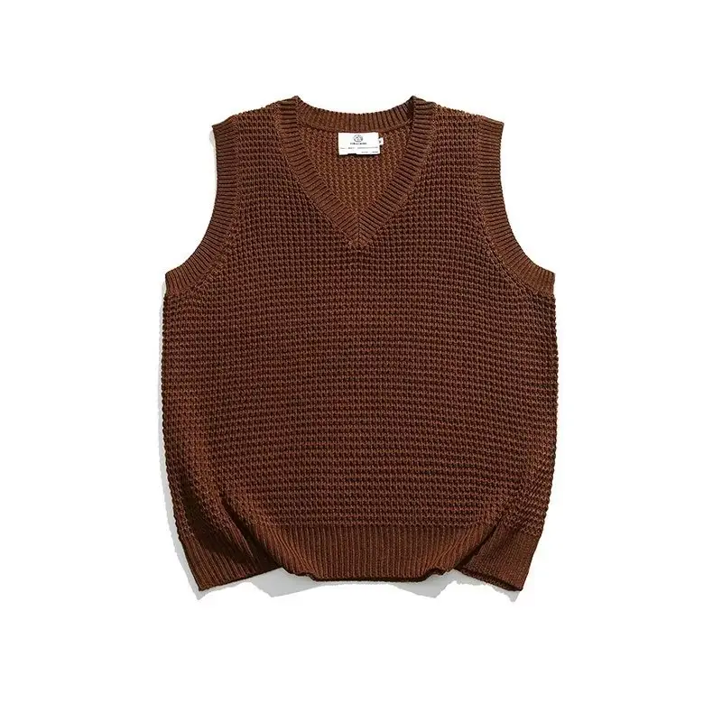 Men V-neck Knitted Vest Solid Color Couple Wear — feature 10