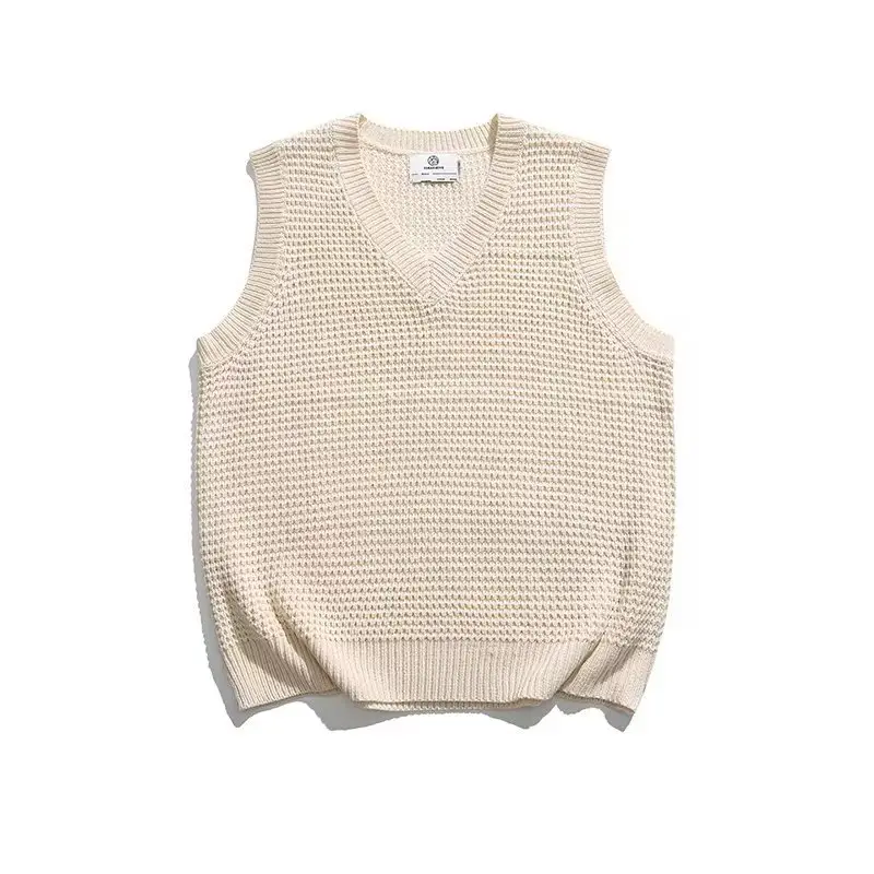 Men V-neck Knitted Vest Solid Color Couple Wear — feature 12