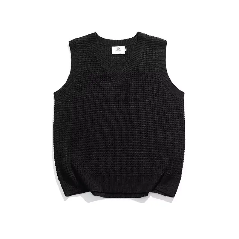 Men V-neck Knitted Vest Solid Color Couple Wear — feature 13