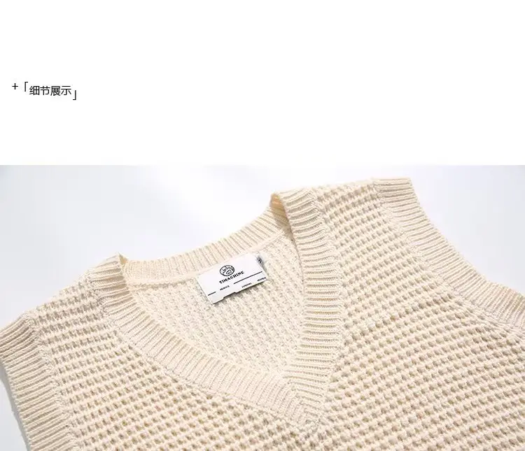 Men V-neck Knitted Vest Solid Color Couple Wear — feature 2