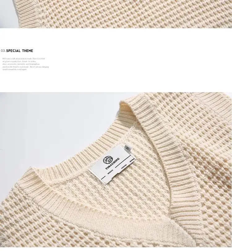 Men V-neck Knitted Vest Solid Color Couple Wear — feature 3