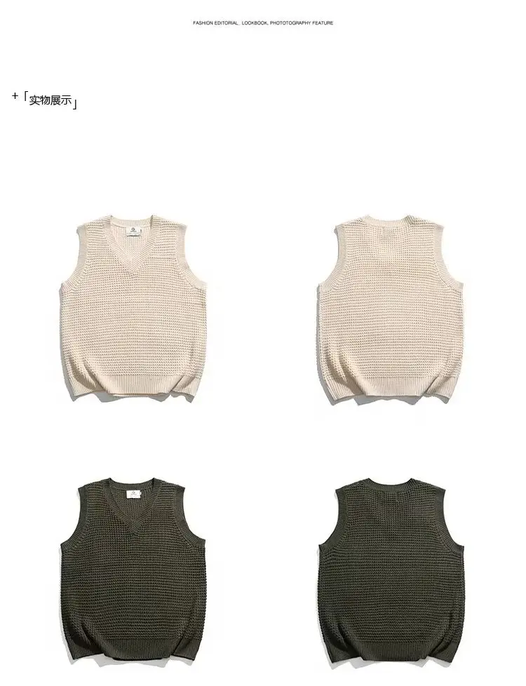 Men V-neck Knitted Vest Solid Color Couple Wear — feature 8