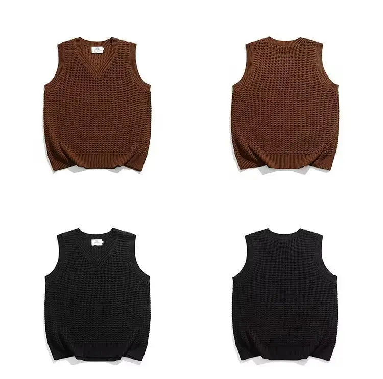 Men V-neck Knitted Vest Solid Color Couple Wear — feature 9