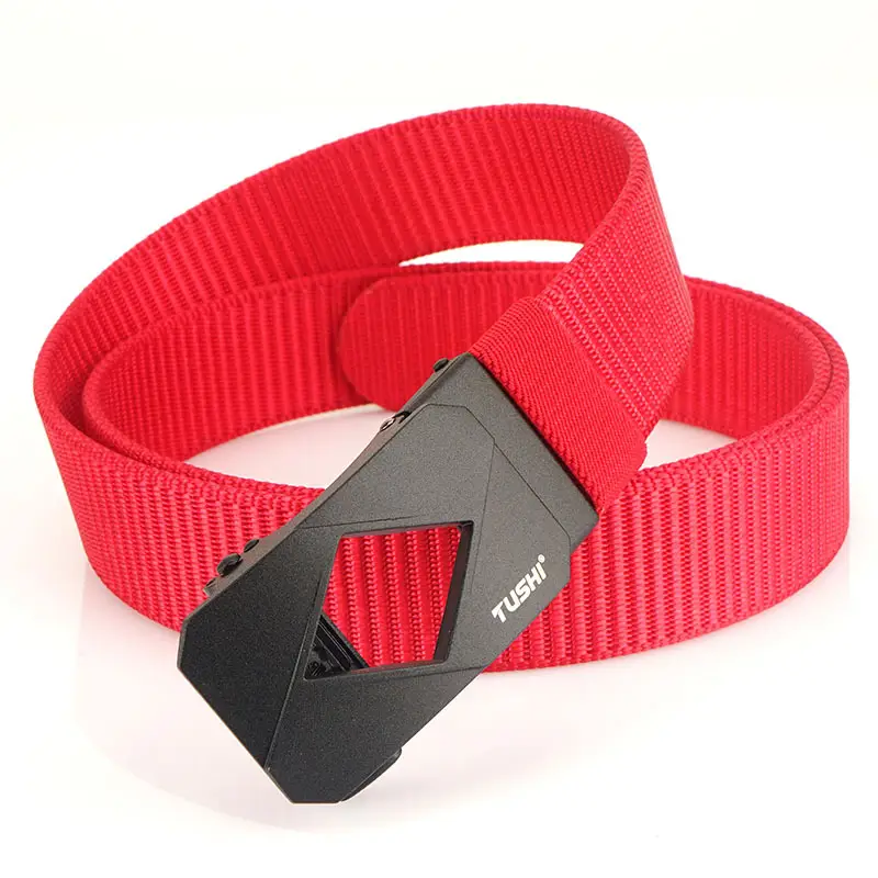 Red Canvas Automatic Buckle Belt for Men - Image 8