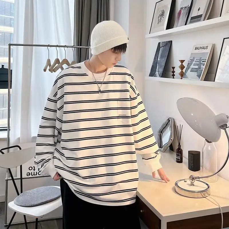 Vintage Striped Long Sleeve T-Shirt for Men — feature 26