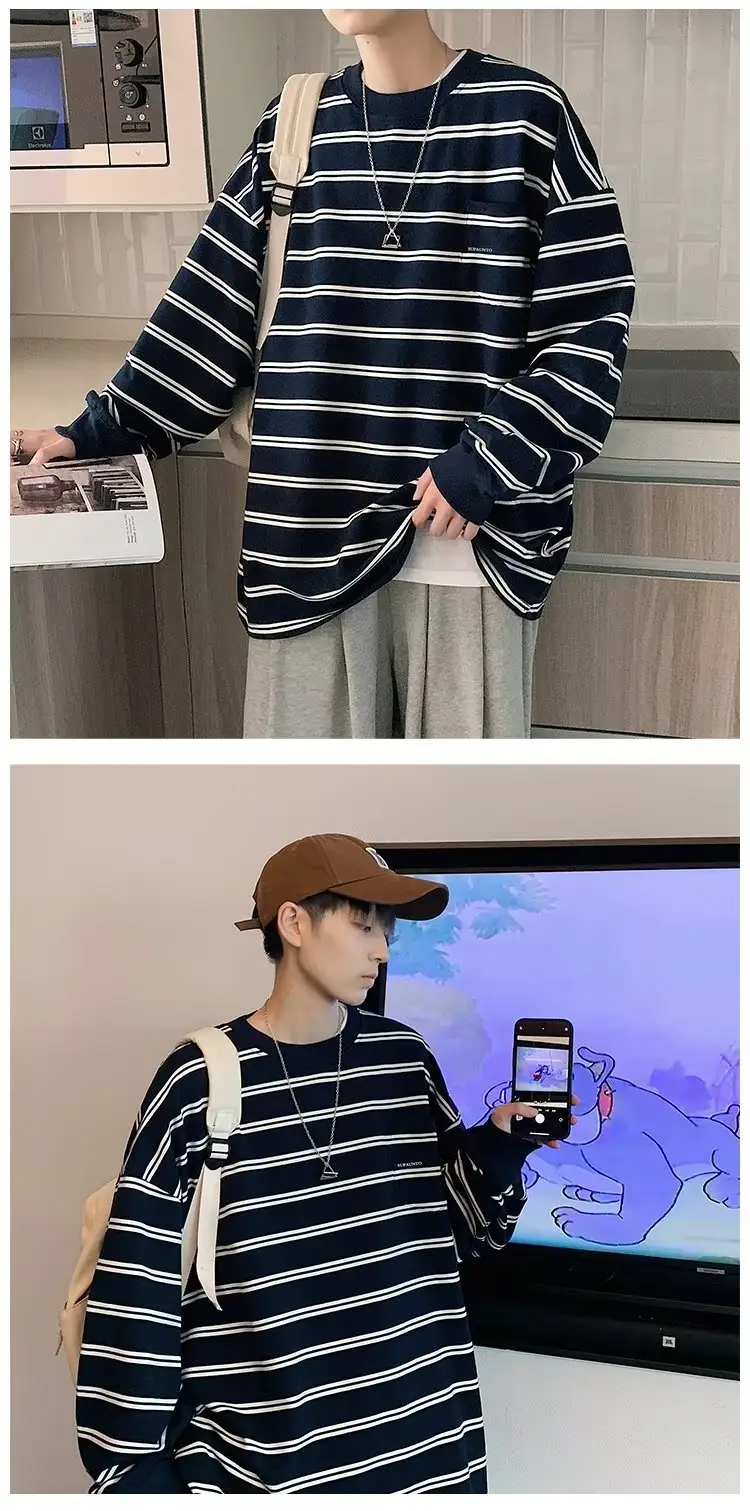 Vintage Striped Long Sleeve T-Shirt for Men — feature 38