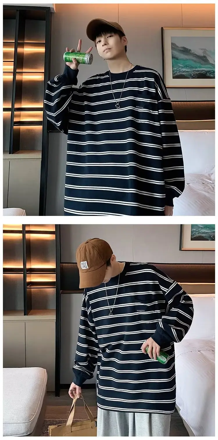 Vintage Striped Long Sleeve T-Shirt for Men — feature 39