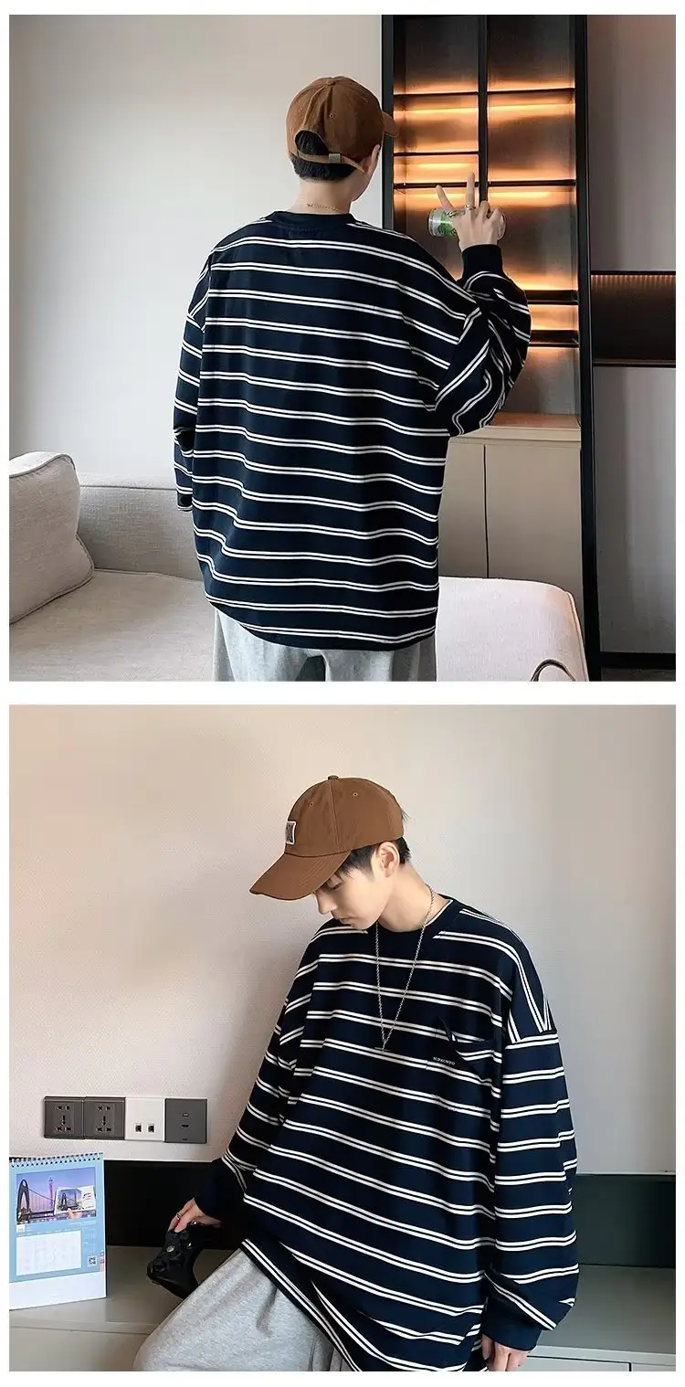 Vintage Striped Long Sleeve T-Shirt for Men — feature 41