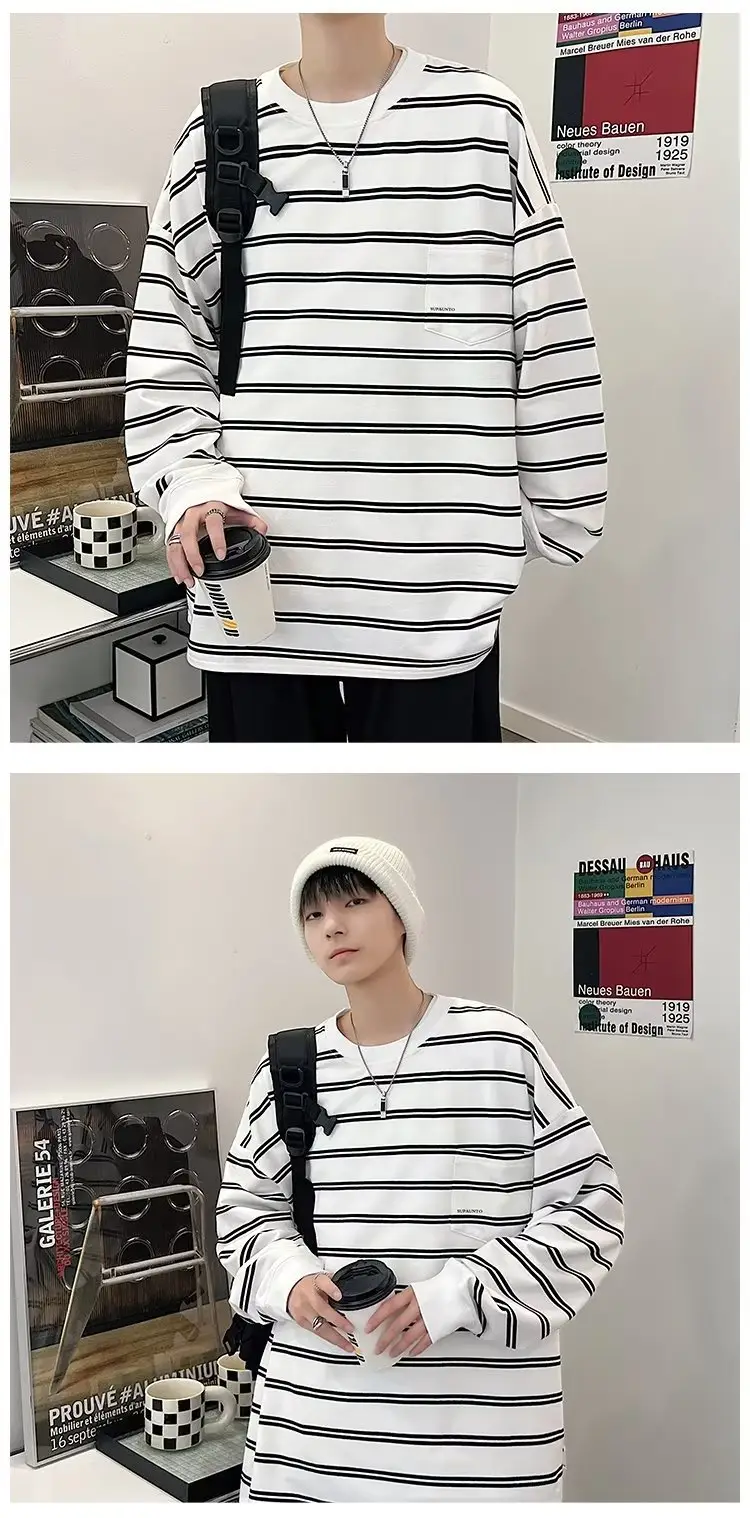Vintage Striped Long Sleeve T-Shirt for Men — feature 42