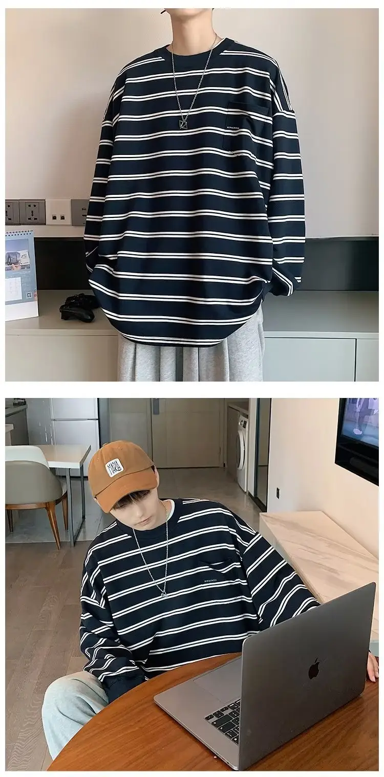 Vintage Striped Long Sleeve T-Shirt for Men — feature 43