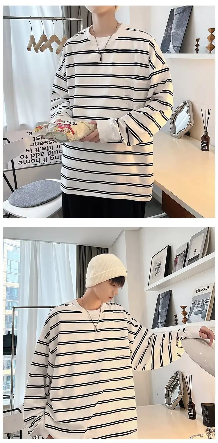 Vintage Striped Long Sleeve T-Shirt for Men — feature 44