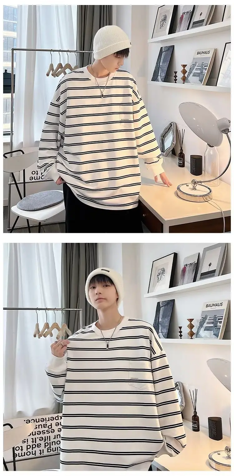 Vintage Striped Long Sleeve T-Shirt for Men — feature 45