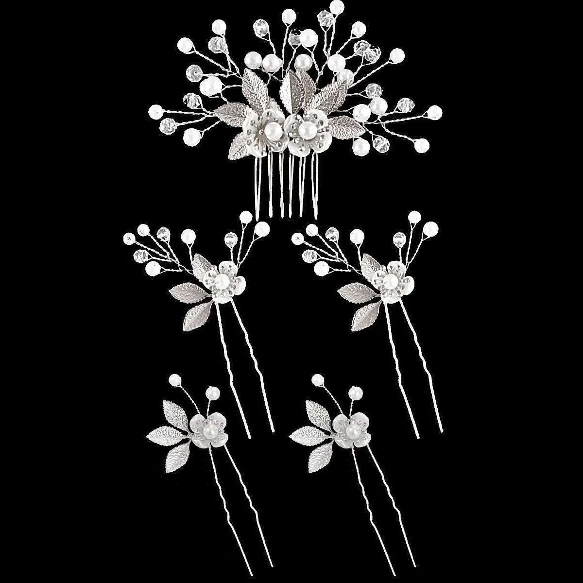 silver leaves transparent crystal 5 a group