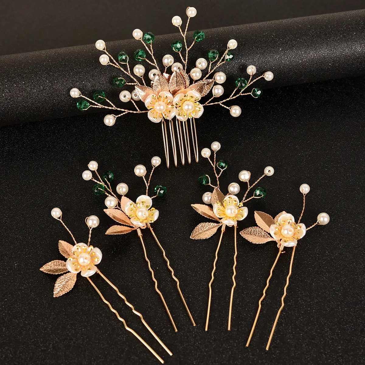 5 Pcs Gold Leaf Pearl Hair Clips for Bridal Hair Accessories