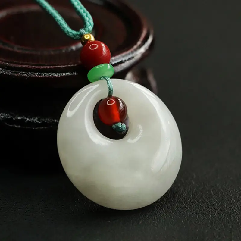 White Jade Princess Pendant Necklace with Red Agate - Image 5