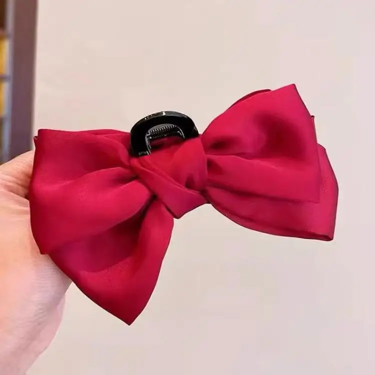 Oversized Black Silk Hair Clip with Pearl Accent