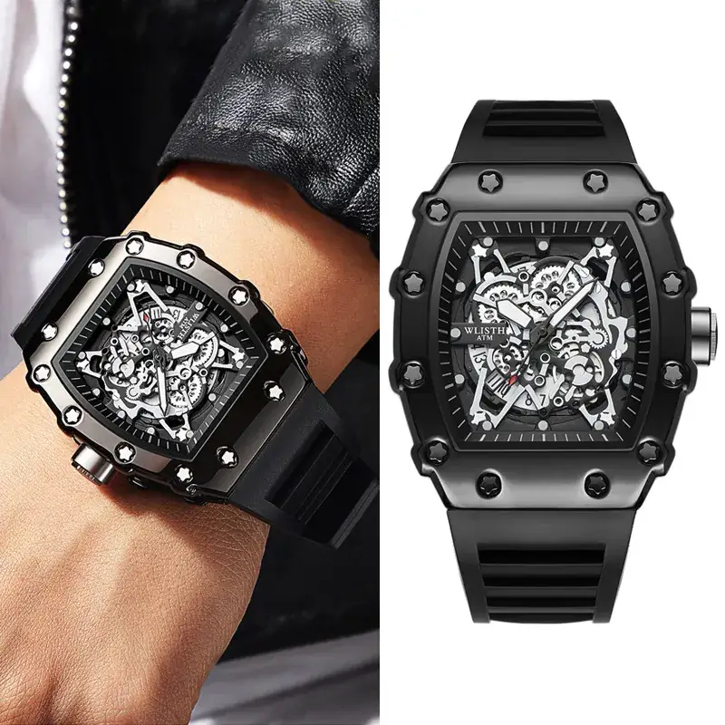 Men's Swiss Style Hollow Watch with Black Strap - Image 3