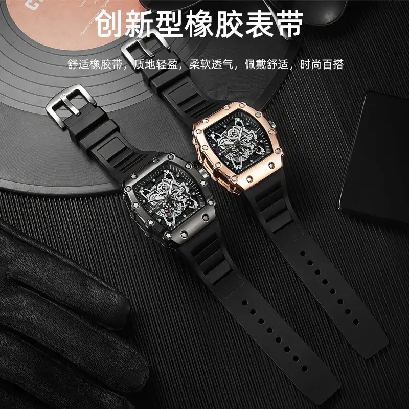 Men's Swiss Style Hollow Watch with Black Strap - Image 4