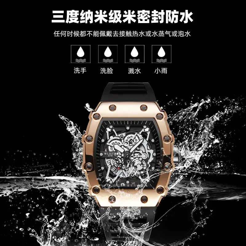 Men's Swiss Style Hollow Watch with Black Strap - Image 6