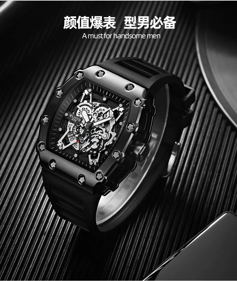 Men's Swiss Style Hollow Watch with Black Strap — feature 11