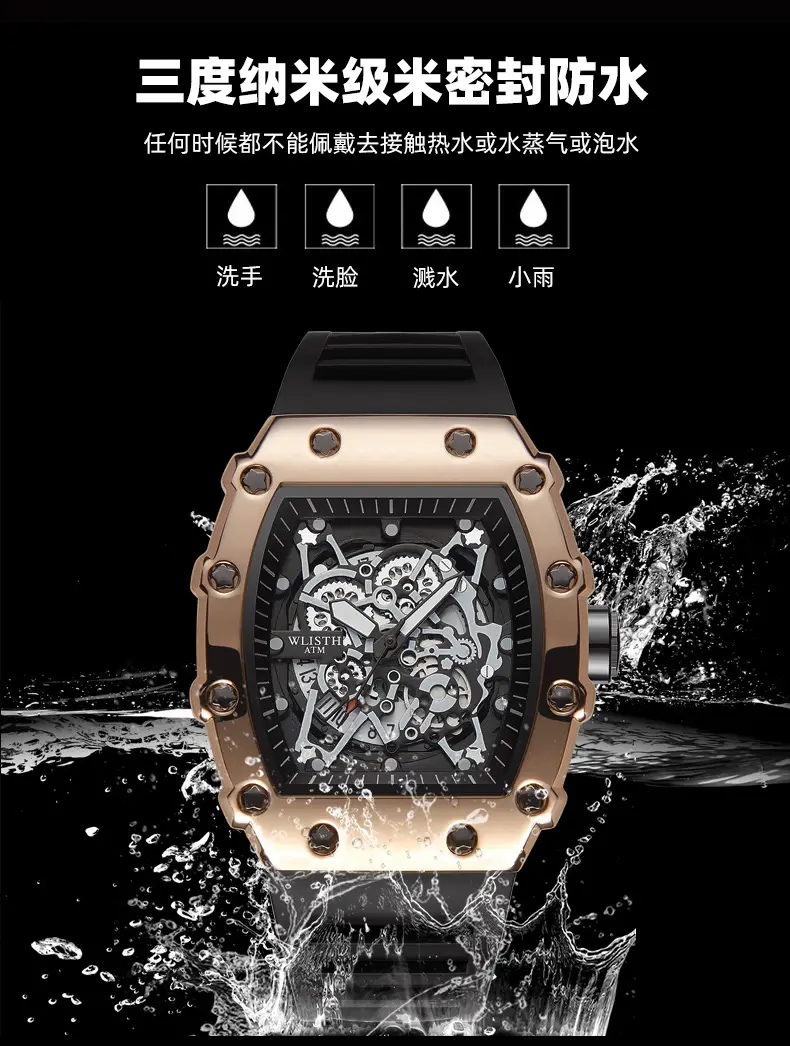 Men's Swiss Style Hollow Watch with Black Strap — feature 7
