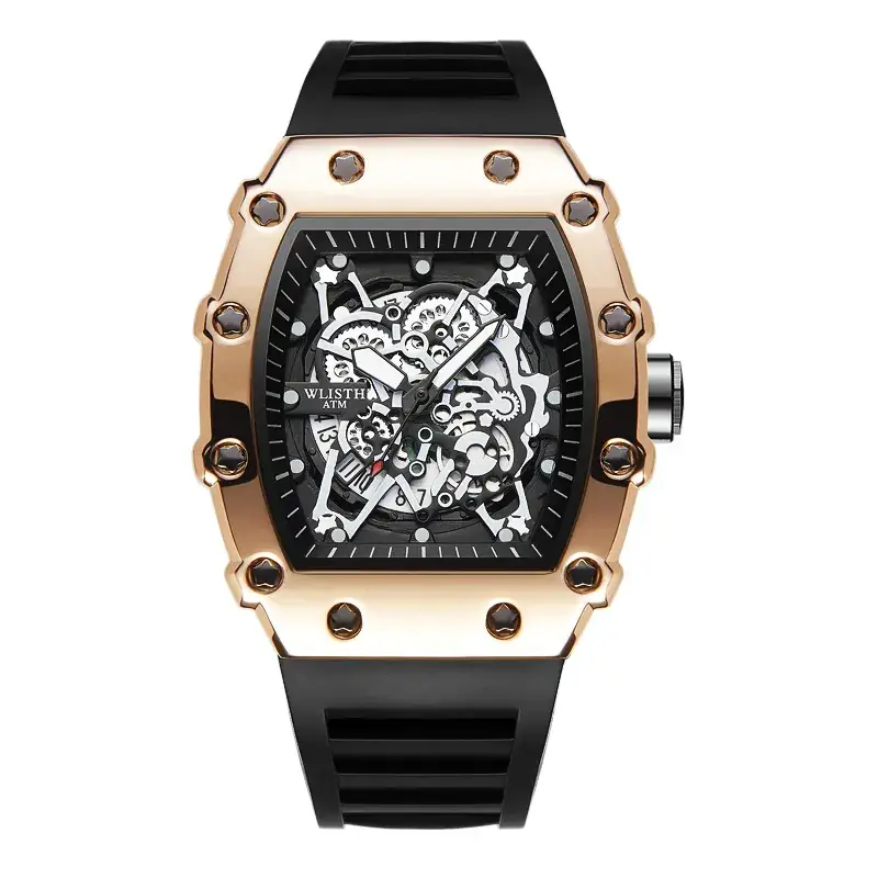 Men's Swiss Style Hollow Watch with Black Strap - Image 2