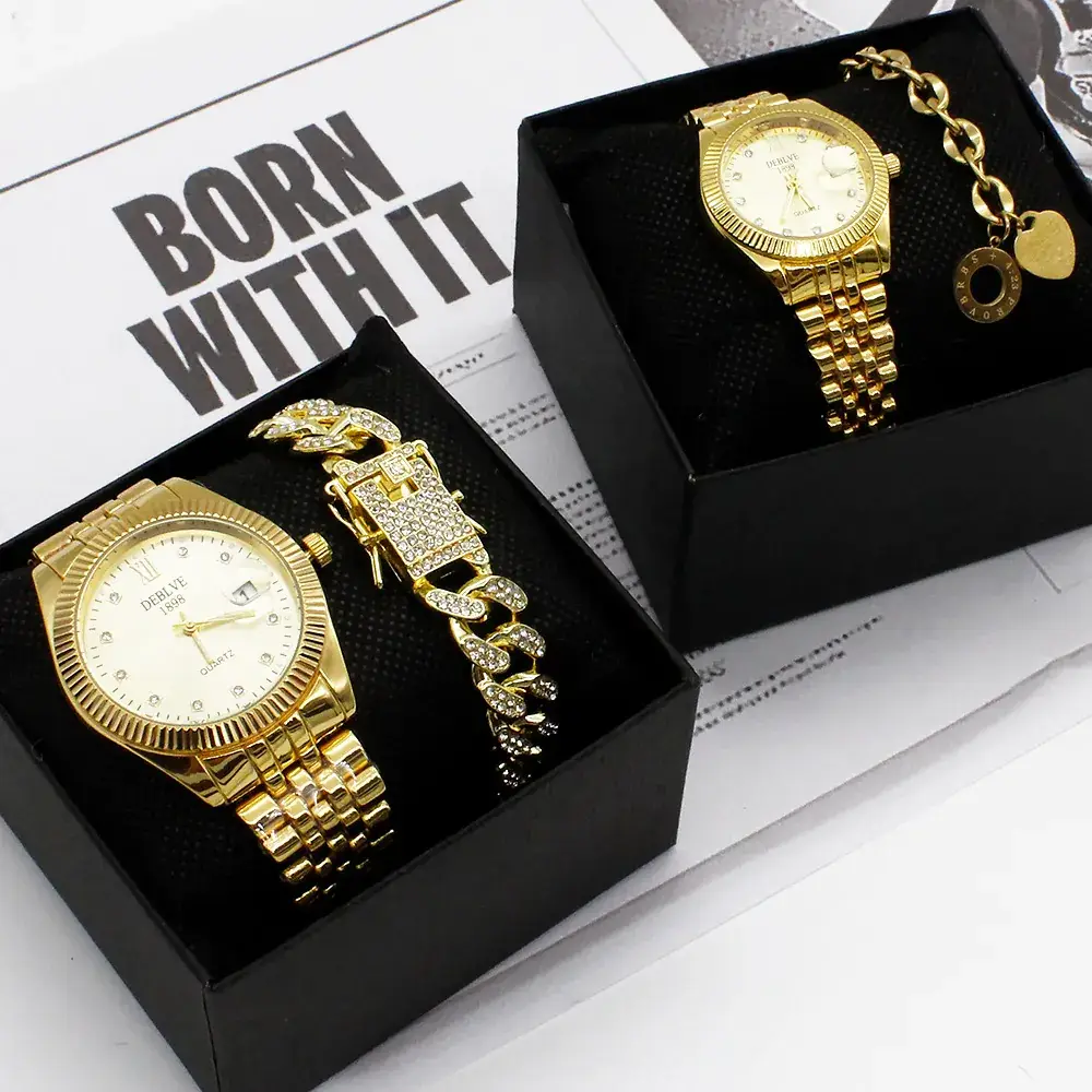 Couple Gold Watch Set with Bracelet for Men Women - Image 3