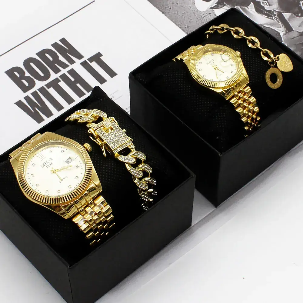Couple Gold Watch Set with Bracelet for Men Women - Image 4