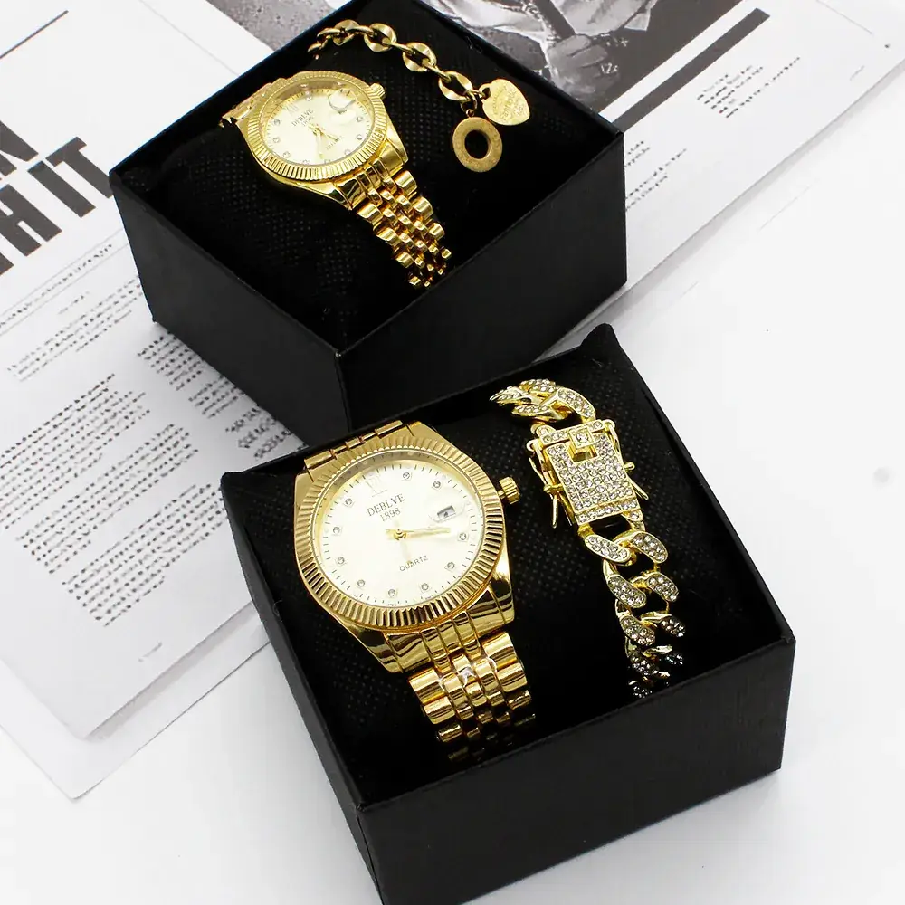 Couple Gold Watch Set with Bracelet for Men Women - Image 5