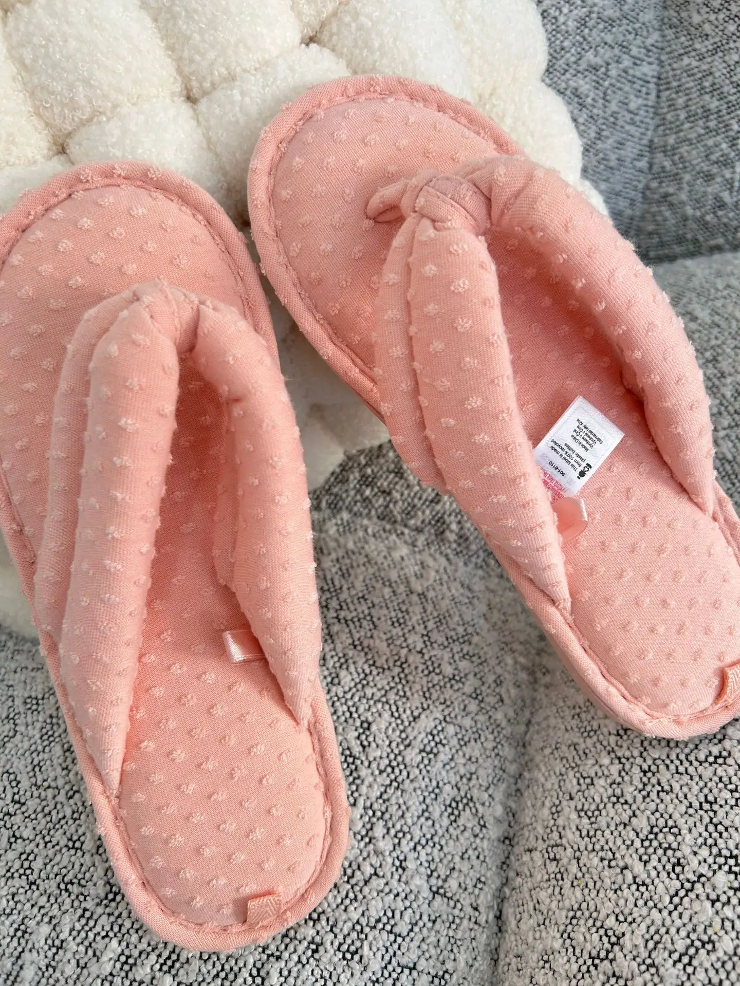 Women's Pink Cotton Flip Flops with Dot Pattern