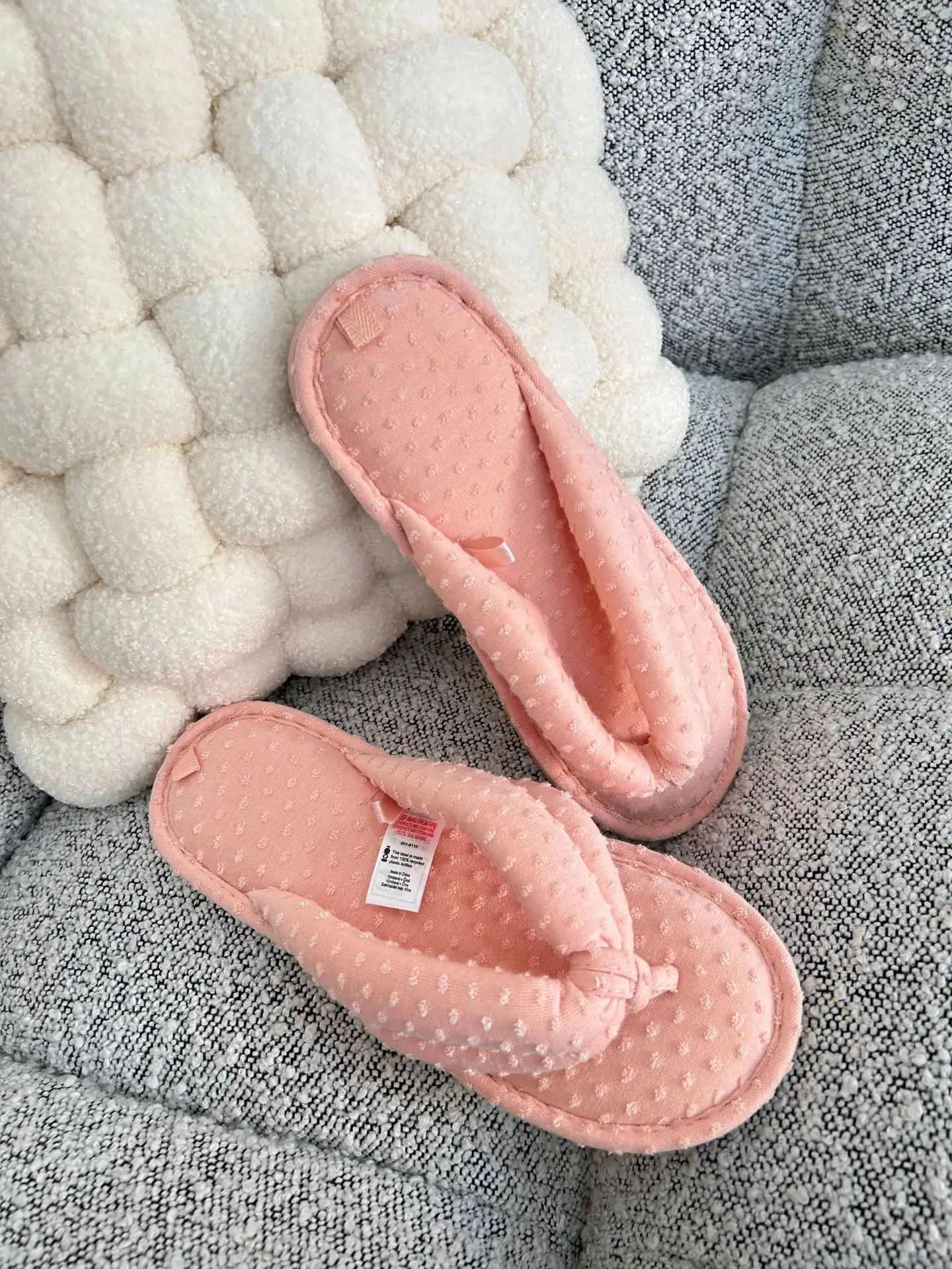 Women's Pink Cotton Flip Flops with Dot Pattern
