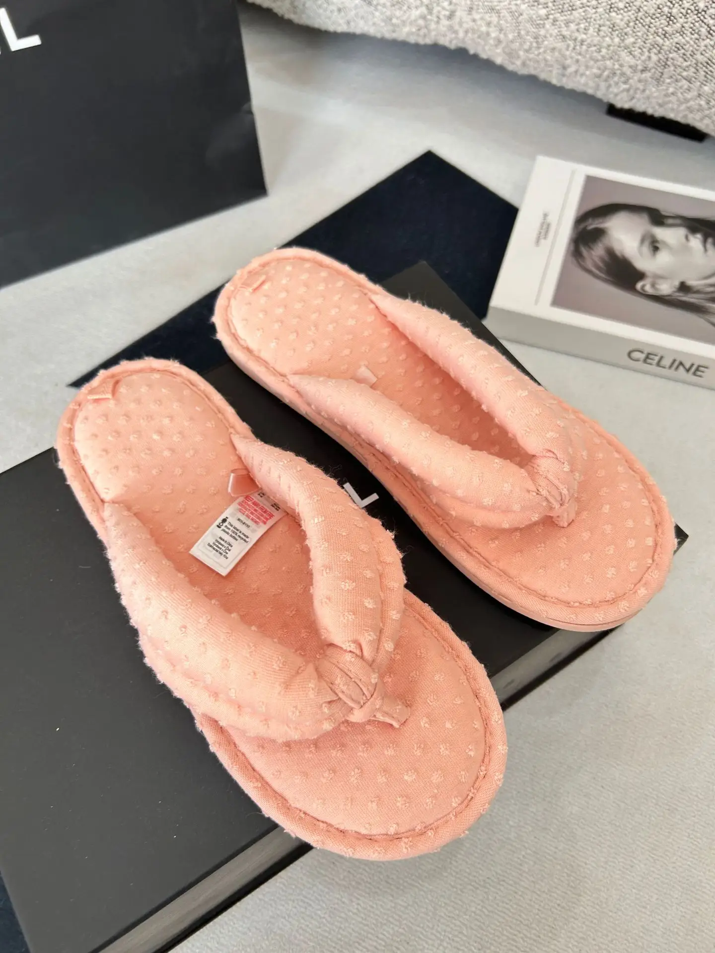 Women's Pink Cotton Flip Flops with Dot Pattern