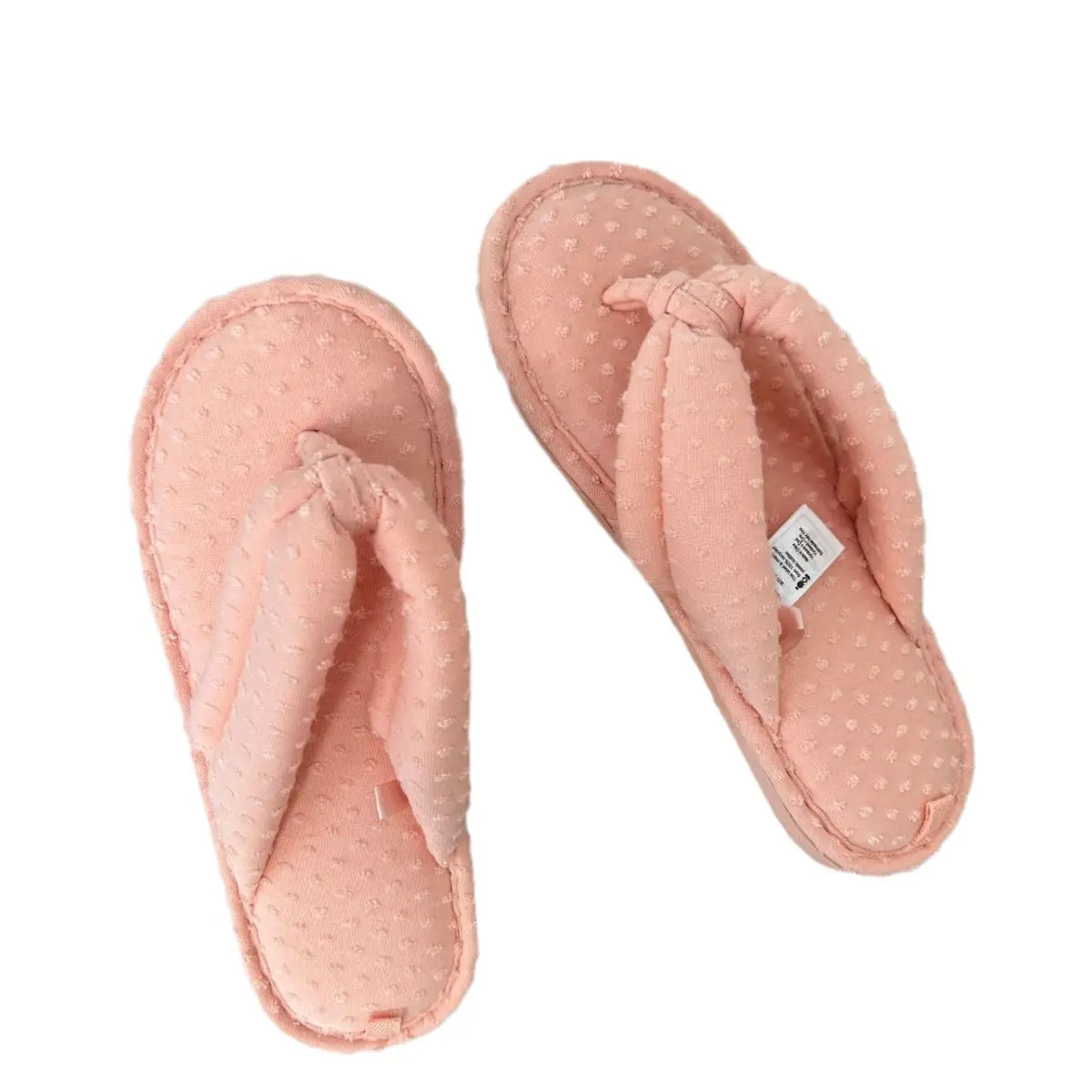 Women's Pink Cotton Flip Flops with Dot Pattern