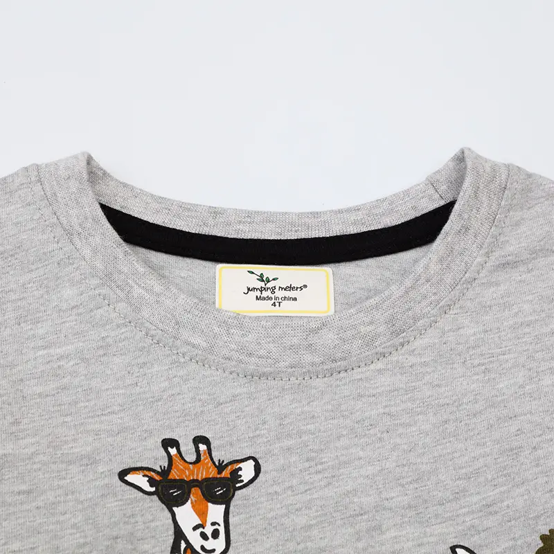 Boys T-shirt Giraffe Rhino Truck Print Gray Casual
