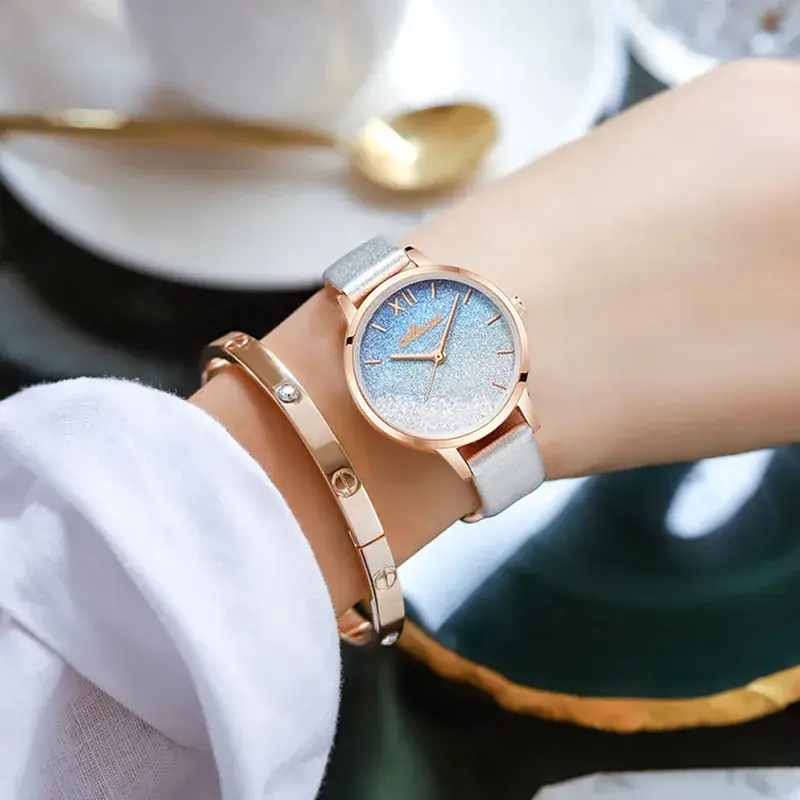 Women's Rose Gold Quartz Watch with Light Blue Dial - Image 4