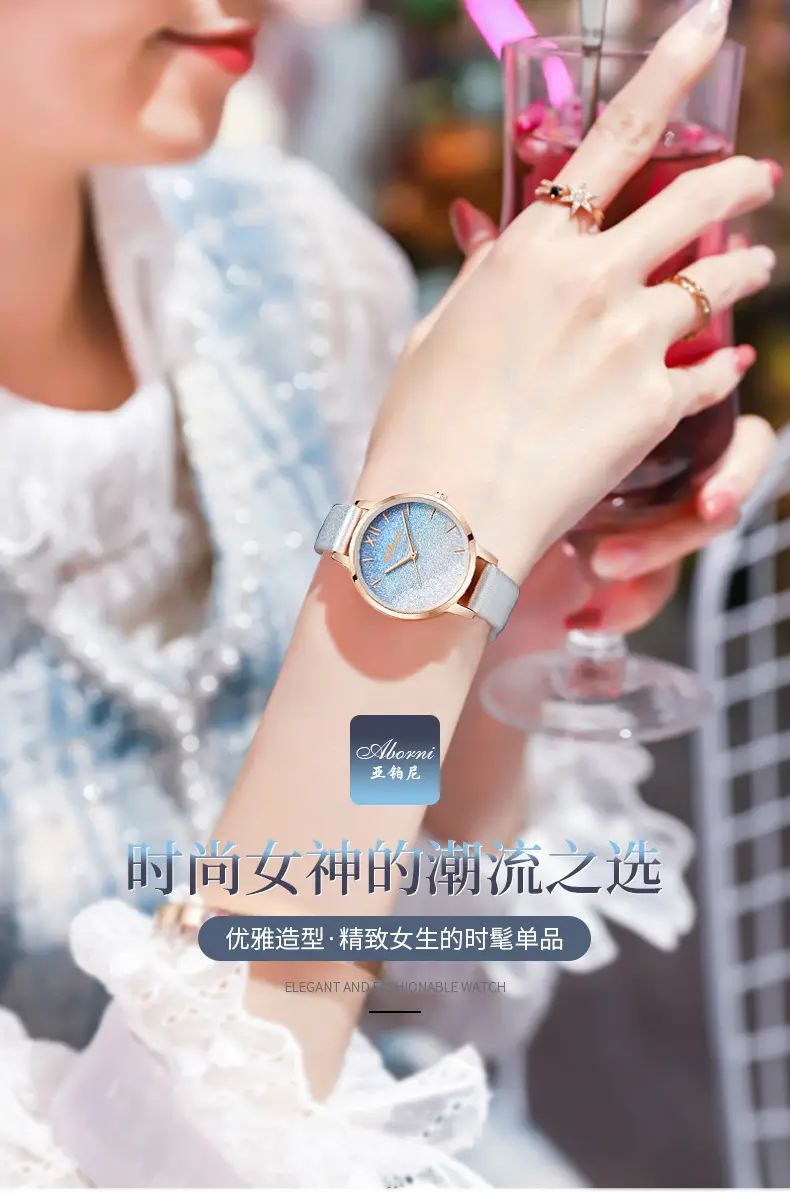 Women's Rose Gold Quartz Watch with Light Blue Dial — feature 4