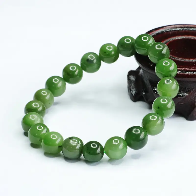 Green Jade Bracelet with Heart Charm for Women