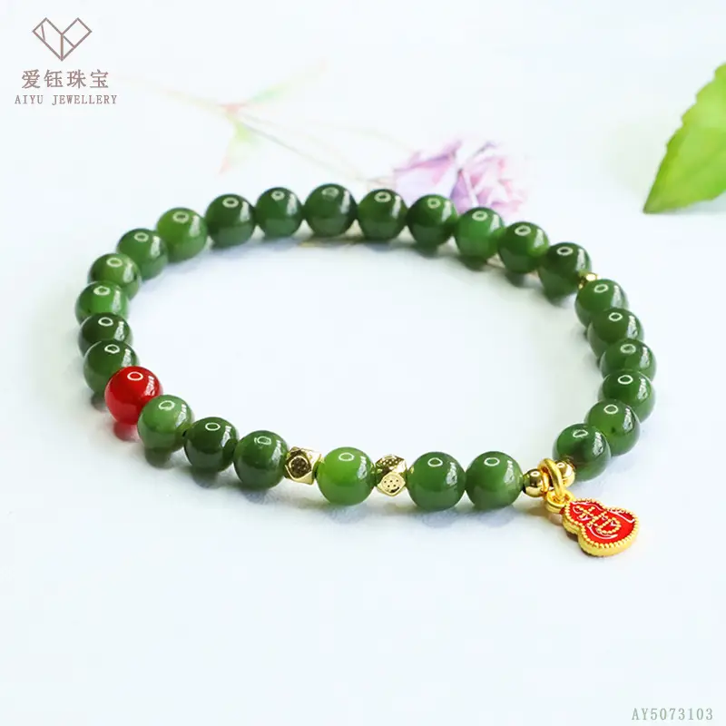 Green Jade Bracelet with Heart Charm for Women