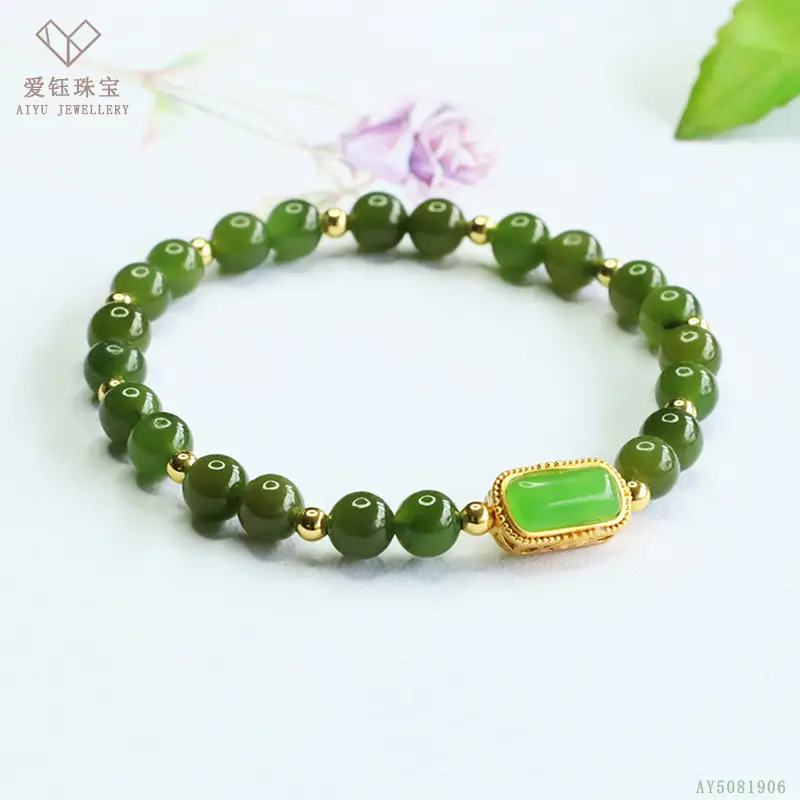 Green Jade Bracelet with Heart Charm for Women