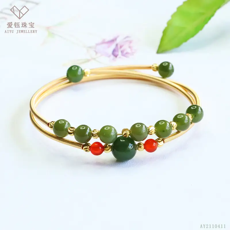 Green Jade Bracelet with Heart Charm for Women